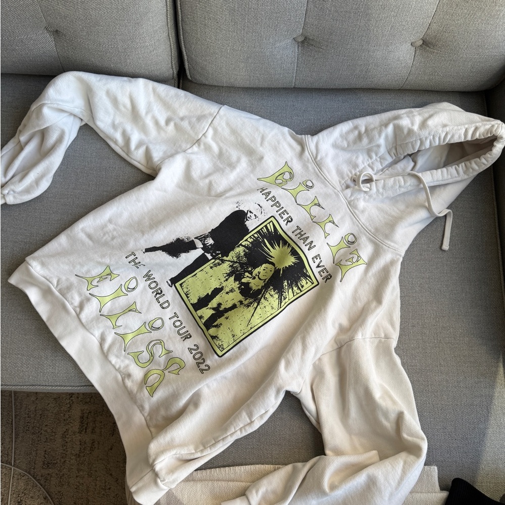 Billie Eilish Happier Than Ever The World Tour 2022 White Graphic Hoodie